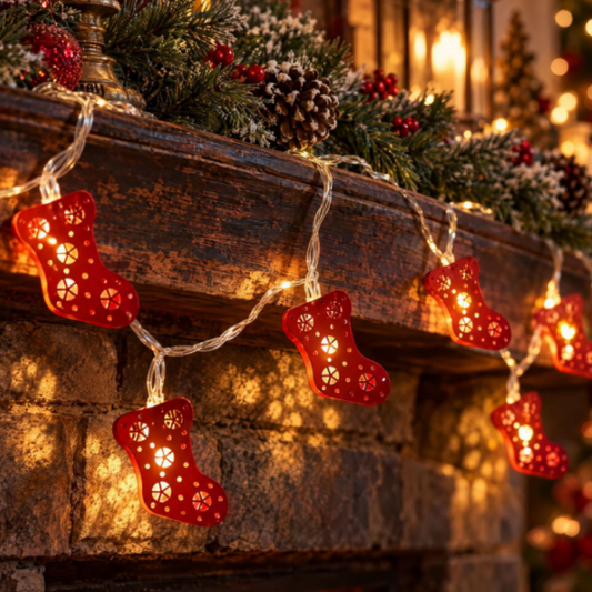Battery Powered Christmas Stocking LED String Lights - 4.92 ft, 10 LED, Xmas Tree Mantel Home Holiday Party Decor