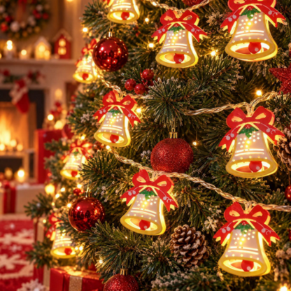 Battery Powered Christmas Bell LED String Lights - 4.92 ft, 10 LED, Xmas Tree Mantel Home Holiday Party Decor