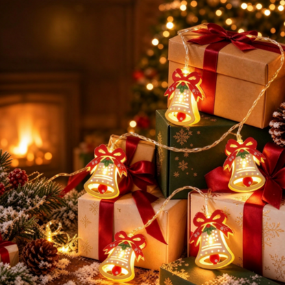 Battery Powered Christmas Bell LED String Lights - 4.92 ft, 10 LED, Xmas Tree Mantel Home Holiday Party Decor
