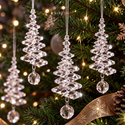 Sparkling Crystal Christmas Tree Hanging Ornament - 4 Pack, Xmas Tree Holiday Party Home Decor