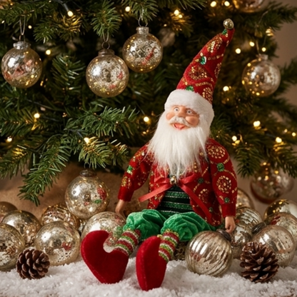 Handmade Christmas Elf Decoration - Tabletop Holiday Home Mantel Shelf Decor