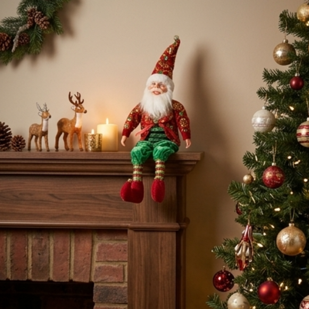 Handmade Christmas Elf Decoration - Tabletop Holiday Home Mantel Shelf Decor