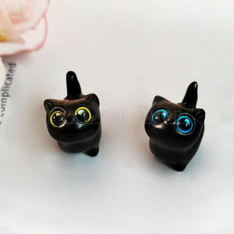 Set of 2 Adorable Wooden Cat Figurines