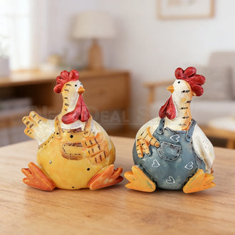 Set of 2 Hand Painted Chicken Figurines