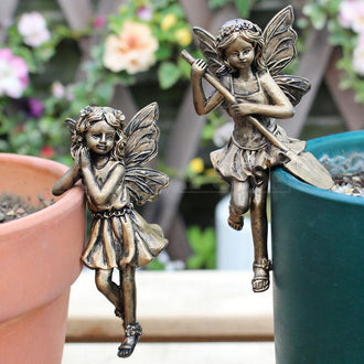 Set of 2 Hand Painted Garden Fairy Pot Huggers