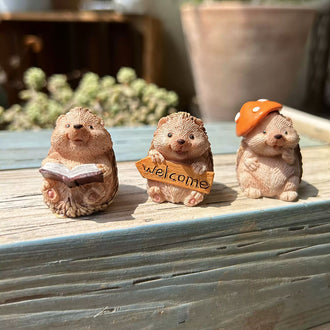 Set of 3 - Adorable Hedgehog Garden Figurine