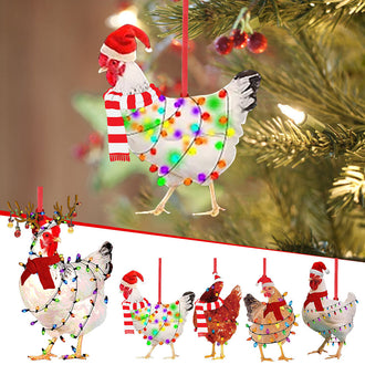 Set of 5 Christmas Chicken Hanging Ornaments