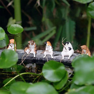 Set of 5 Hand Painted Fishing Cat Figurines
