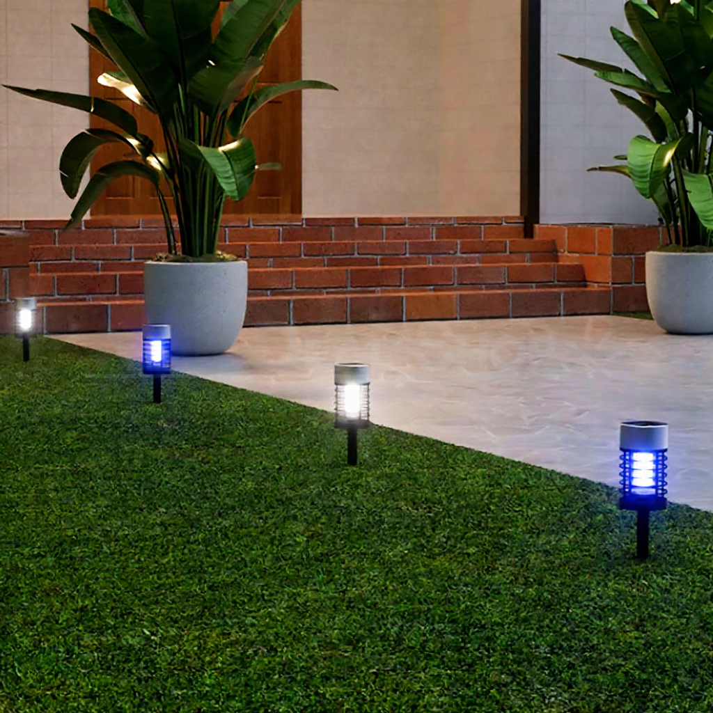 Solar Powered 2 in 1 LED Mosquito Zapper Light -  Waterproof Outdoor Patio Garden Lighting
