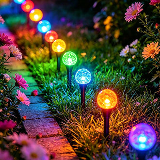 Solar Powered 20 LED Multicolor Bubble Globe Stake Lights - Waterproof Lawn Pathway Lighting