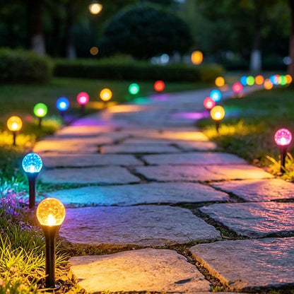 Solar Powered 20 LED Multicolor Bubble Globe Stake Lights - Waterproof Lawn Pathway Lighting-View 2-Next Deal Shop