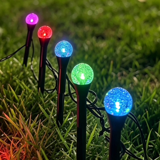 Solar Powered 20 LED Multicolor Bubble Globe Stake Lights - Waterproof Lawn Pathway Lighting