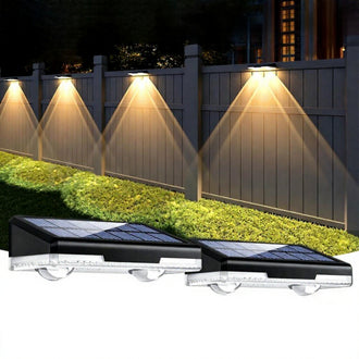 Solar Powered 9‑Mode Dual‑Lens LED Fence Light ‑ 2‑Pack, Waterproof Deck & Fence Lighting