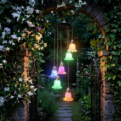Solar Powered Bell Flower Wind Chime Lights - Outdoor Patio Garden Yard Tree Decor