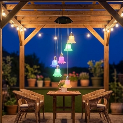 Solar Powered Bell Flower Wind Chime Lights - Outdoor Patio Garden Yard Tree Decor