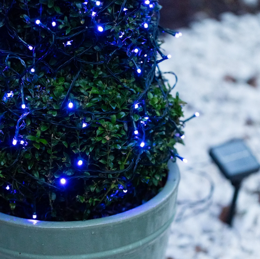 Solar Powered Blue Fairy LED String Lights - 100 LED, Weatherproof Outdoor Holiday Garden Party Decor Lighting