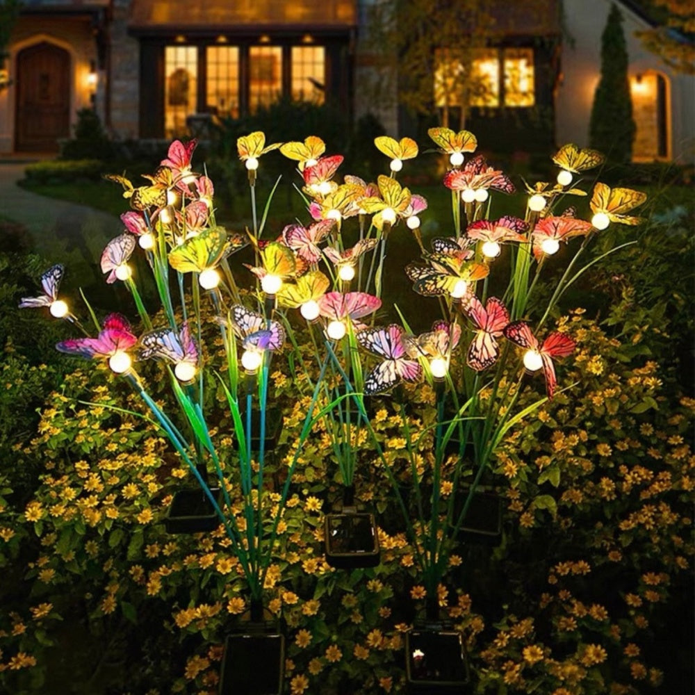 Solar Powered Butterfly Warm White LED Garden Stake Light - Weatherproof Outdoor Lawn Pathway Garden Lighting
