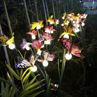 Solar Powered Butterfly Warm White LED Garden Stake Light - Weatherproof Outdoor Lawn Pathway Garden Lighting