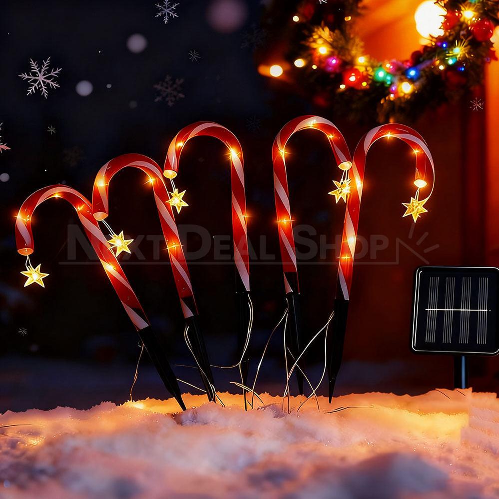Solar Powered Christmas Candy Cane Stake Lights-View 1-Next Deal Shop
