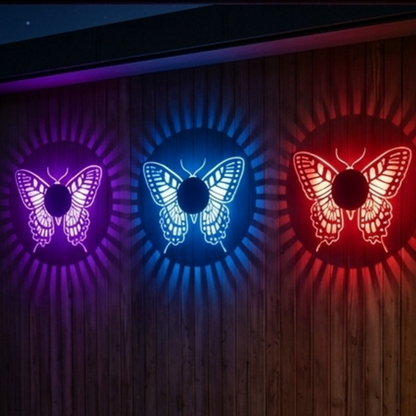 Solar Powered Color Changing Butterfly Pattern Wall Light - Waterproof Outdoor Garden Fence Patio Lighting