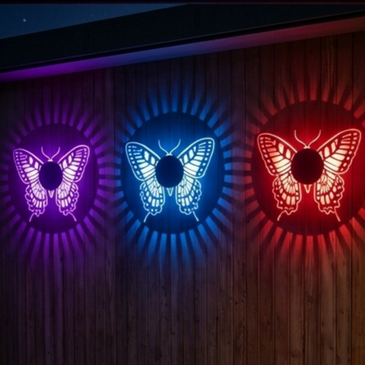 Solar Powered Color Changing Butterfly Pattern Wall Light - Waterproof Outdoor Garden Fence Patio Lighting