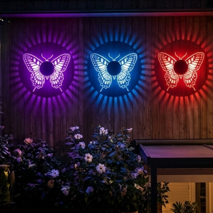Solar Powered Color Changing Butterfly Pattern Wall Light - Waterproof Outdoor Garden Fence Patio Lighting