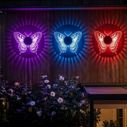 Solar Powered Color Changing Butterfly Pattern Wall Light - Waterproof Outdoor Garden Fence Patio Lighting