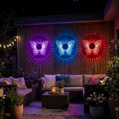Solar Powered Color Changing Butterfly Pattern Wall Light - Waterproof Outdoor Garden Fence Patio Lighting