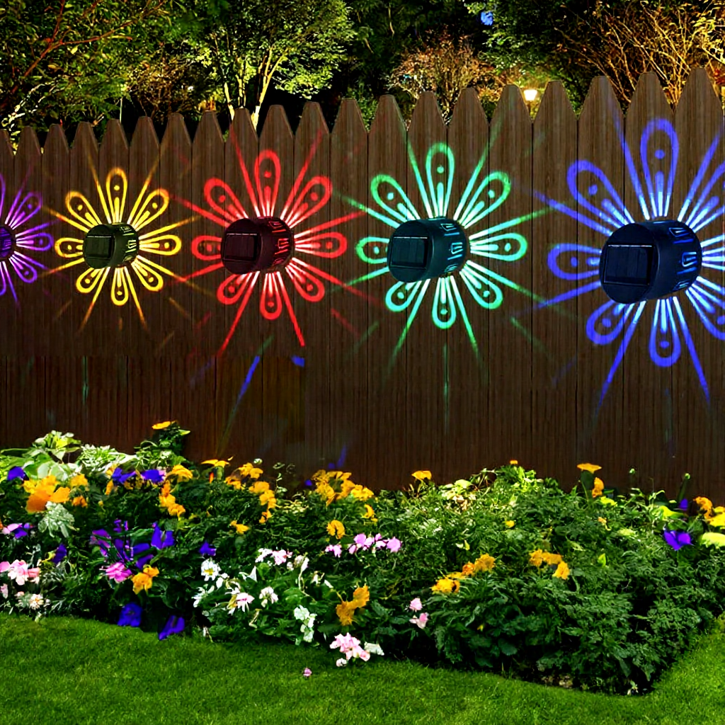 Solar Powered Color Changing Flower LED Wall Light - Weatherproof Outdoor Patio Exterior Lighting