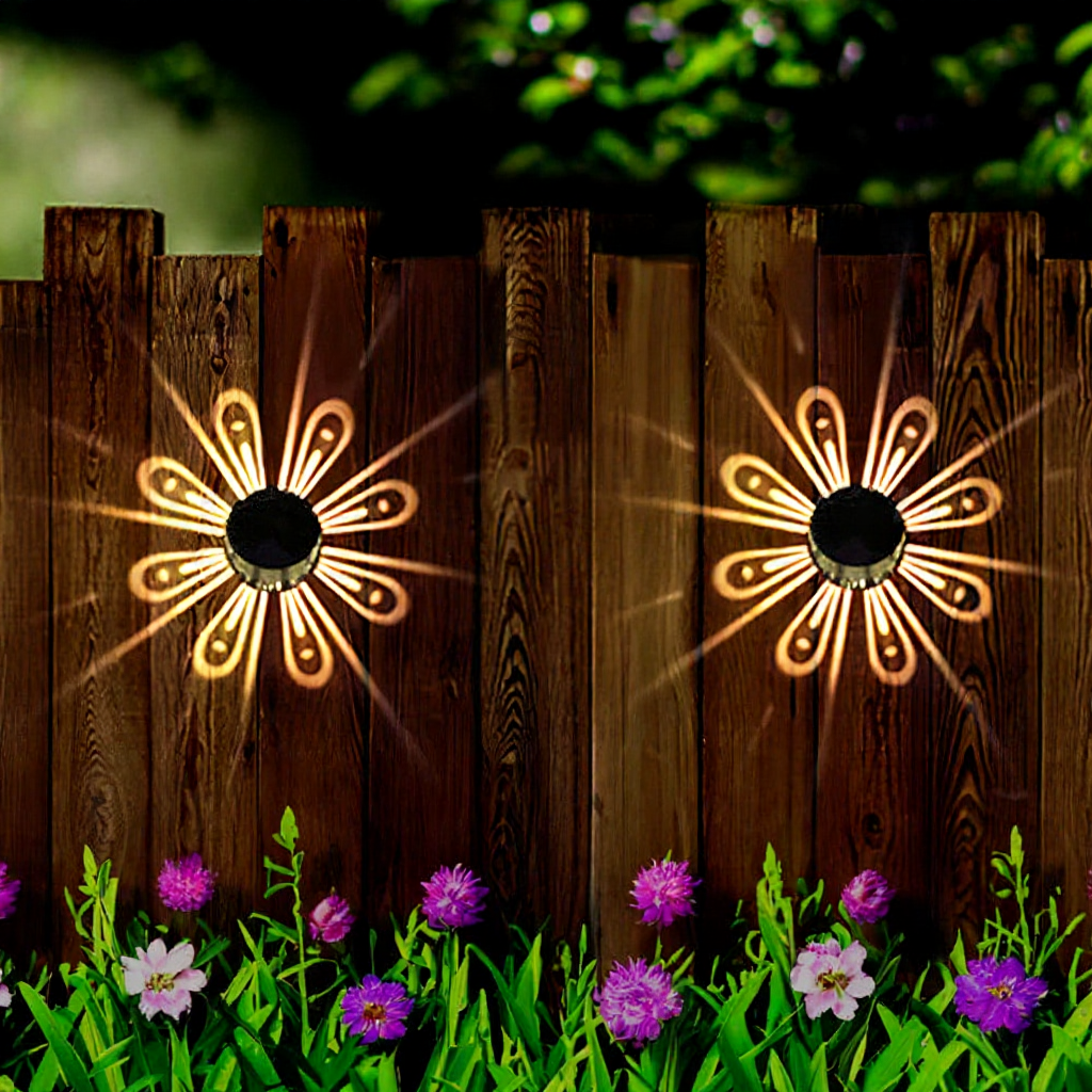 Solar Powered Color Changing Flower LED Wall Light - Weatherproof Outdoor Patio Exterior Lighting