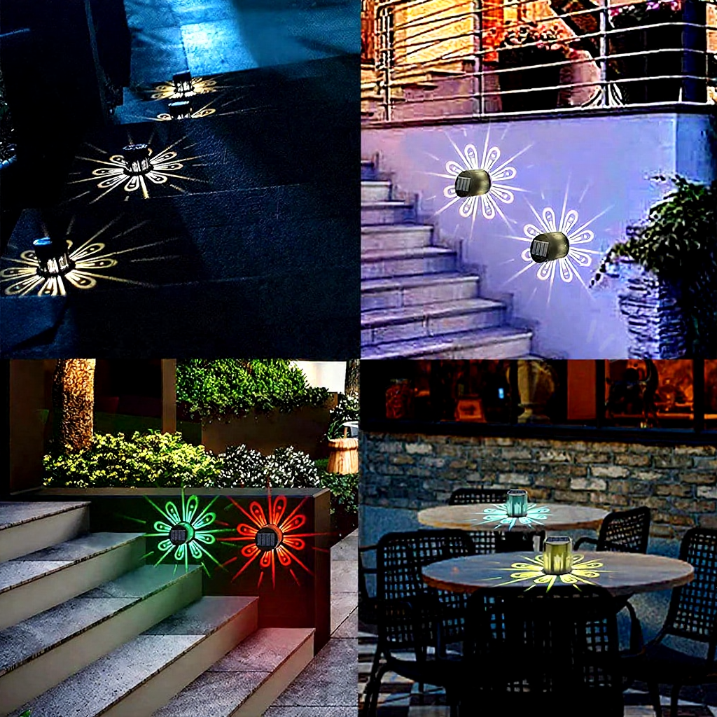 Solar Powered Color Changing Flower LED Wall Light - Weatherproof Outdoor Patio Exterior Lighting