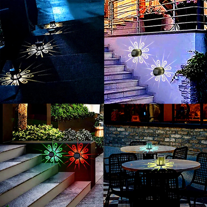 Solar Powered Color Changing Flower LED Wall Light - Weatherproof Outdoor Patio Exterior Lighting