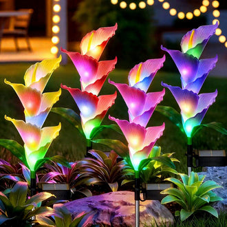 Solar Powered Color‑Changing LED Calla‑Lily Stake Lights ‑ Weatherproof Flower Bed & Yard Accent Lighting