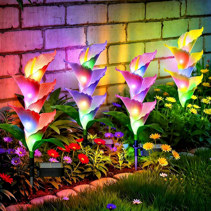 Solar Powered Color Changing LED Calla Lily Stake Lights  -  Weatherproof Flower Bed & Yard Accent Lighting
