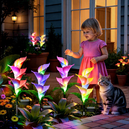 Solar Powered Color Changing LED Calla Lily Stake Lights  -  Weatherproof Flower Bed & Yard Accent Lighting