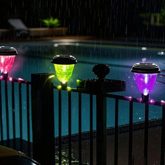 Solar Powered Color‑Changing LED Fence Lights - Zip‑Tie Mount Waterproof Outdoor Wall Patio Garden Lighting