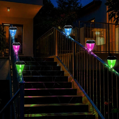 Solar Powered Color Changing LED Fence Lights - Zip Tie Mount Waterproof Outdoor Wall Patio Garden Lighting