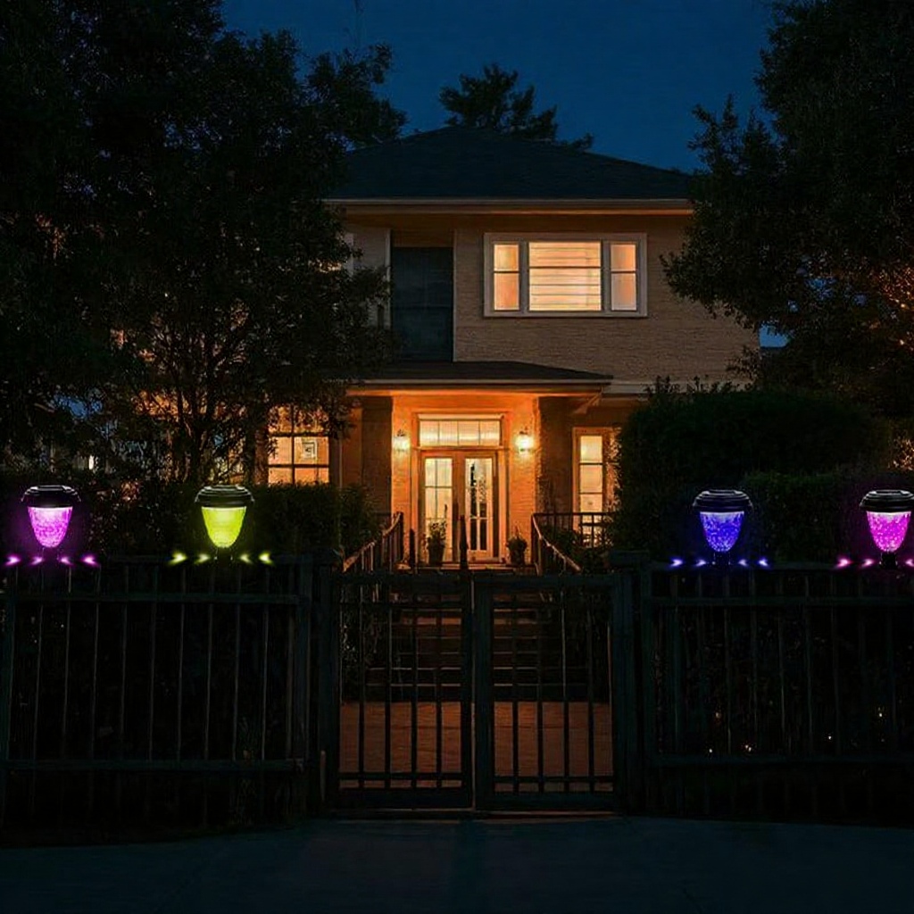 Solar Powered Color Changing LED Fence Lights - Zip Tie Mount Waterproof Outdoor Wall Patio Garden Lighting