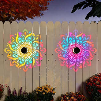 Solar Powered Color-Changing Mandala Pattern Wall Light - Waterproof Patio Fence Lighting