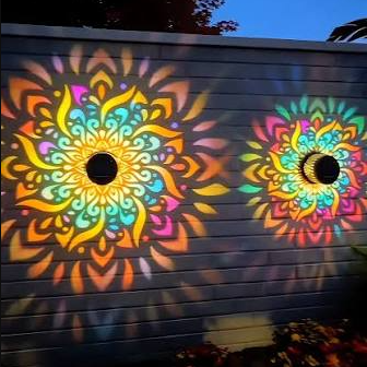 Solar Powered Color-Changing Mandala Pattern Wall Light - Waterproof Patio Fence Lighting