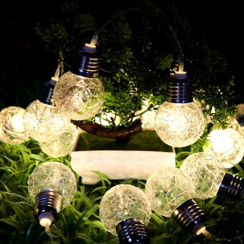 Solar Powered Crystal Globe Warm White LED String Lights - 12.5 ft, 10 LED, Outdoor Home Holiday Garden Party Decor Lighting