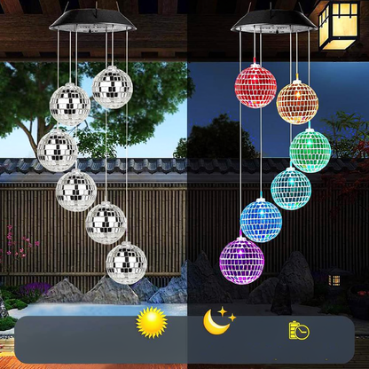 Solar Powered Disco Ball Wind Chime Light - Weatherproof Yard Garden Patio Backyard Outdoor Holiday Party Decor Lighting