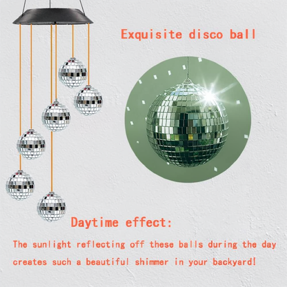 Solar Powered Disco Ball Wind Chime Light - Weatherproof Yard Garden Patio Backyard Outdoor Holiday Party Decor Lighting
