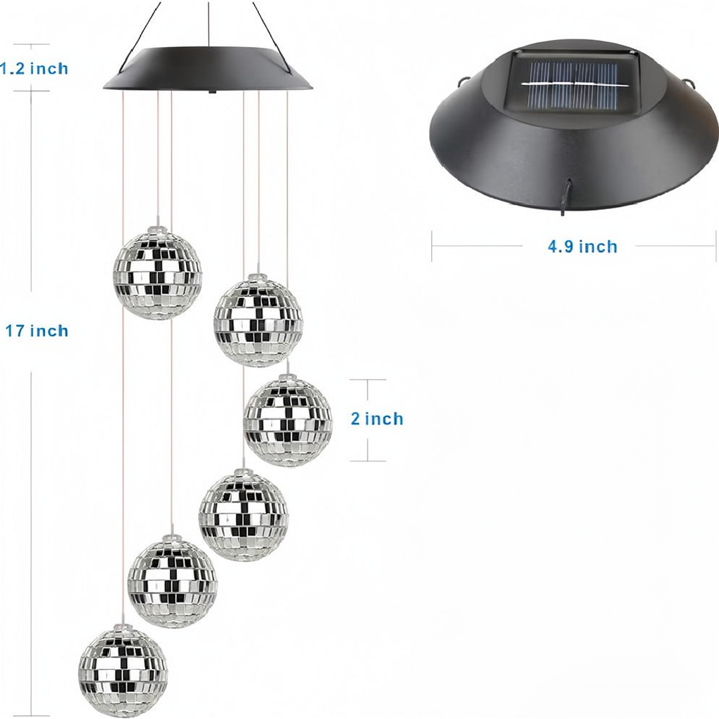 Solar Powered Disco Ball Wind Chime Light - Weatherproof Yard Garden Patio Backyard Outdoor Holiday Party Decor Lighting