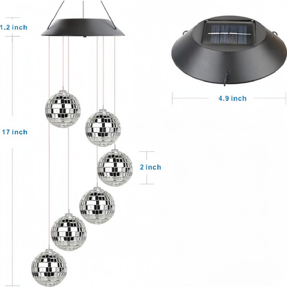 Solar Powered Disco Ball Wind Chime Light - Weatherproof Yard Garden Patio Backyard Outdoor Holiday Party Decor Lighting