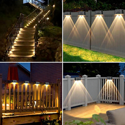 Solar Powered Dual Lens Warm White LED Fence Light - Weatherproof Outdoor Patio Garden Exterior Lighting