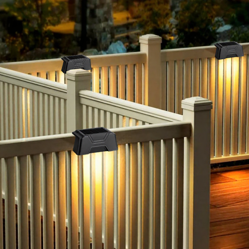 Solar Powered Dual Lens Warm White LED Fence Light - Weatherproof Outdoor Patio Garden Exterior Lighting