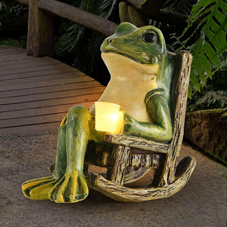Solar Powered Dusk-to-Dawn Warm White LED Frog Statue Light - Weatherproof Resin Lawn & Yard Ornament
