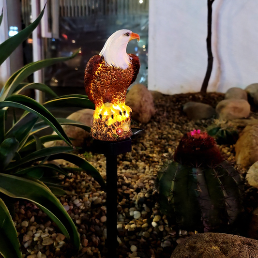 Solar Powered Eagle Warm White LED Garden Stake Light - Weatherproof Outdoor Lawn Pathway Garden Lighting