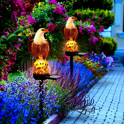 Solar Powered Eagle Warm White LED Garden Stake Light - Weatherproof Outdoor Lawn Pathway Garden Lighting